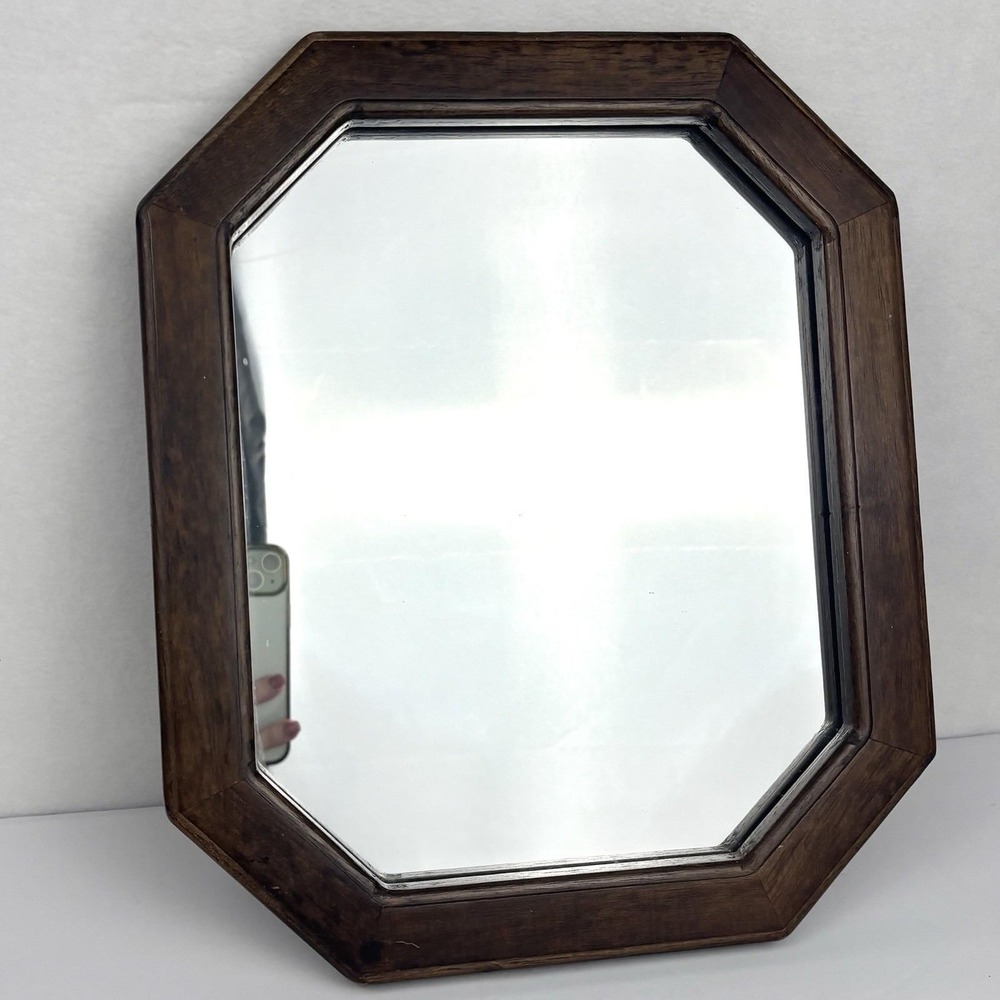 Vintage Octagon Wood Vanity Mirror Replacement Part Tilting Swivel Dresser MCM